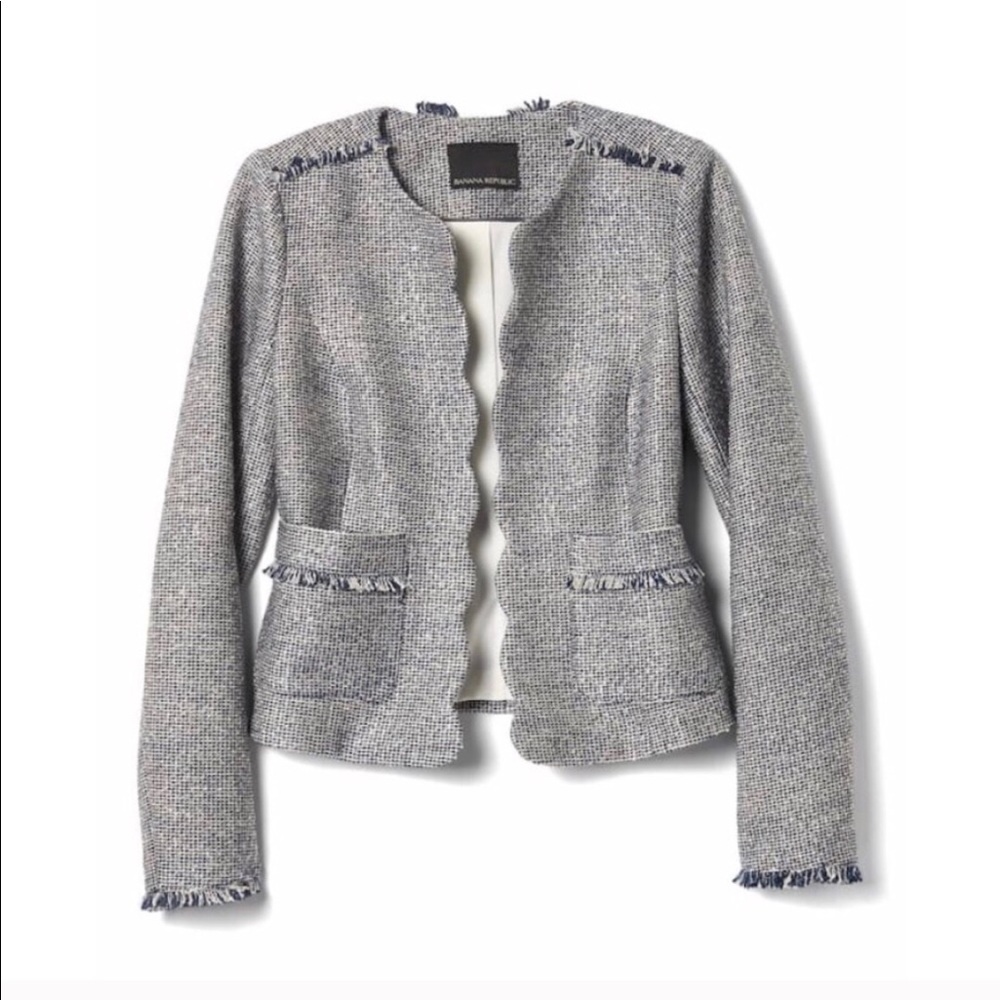 BR Scalloped Hem Blazer Jacket Collarless - Picture 3 of 7